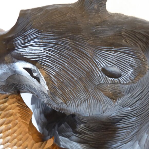 VINTAGE LARGE HOKKAIDO JAPAN JAPANESE AINU HAND CARVED WOOD BEAR WITH SALMON - Picture 11 of 14